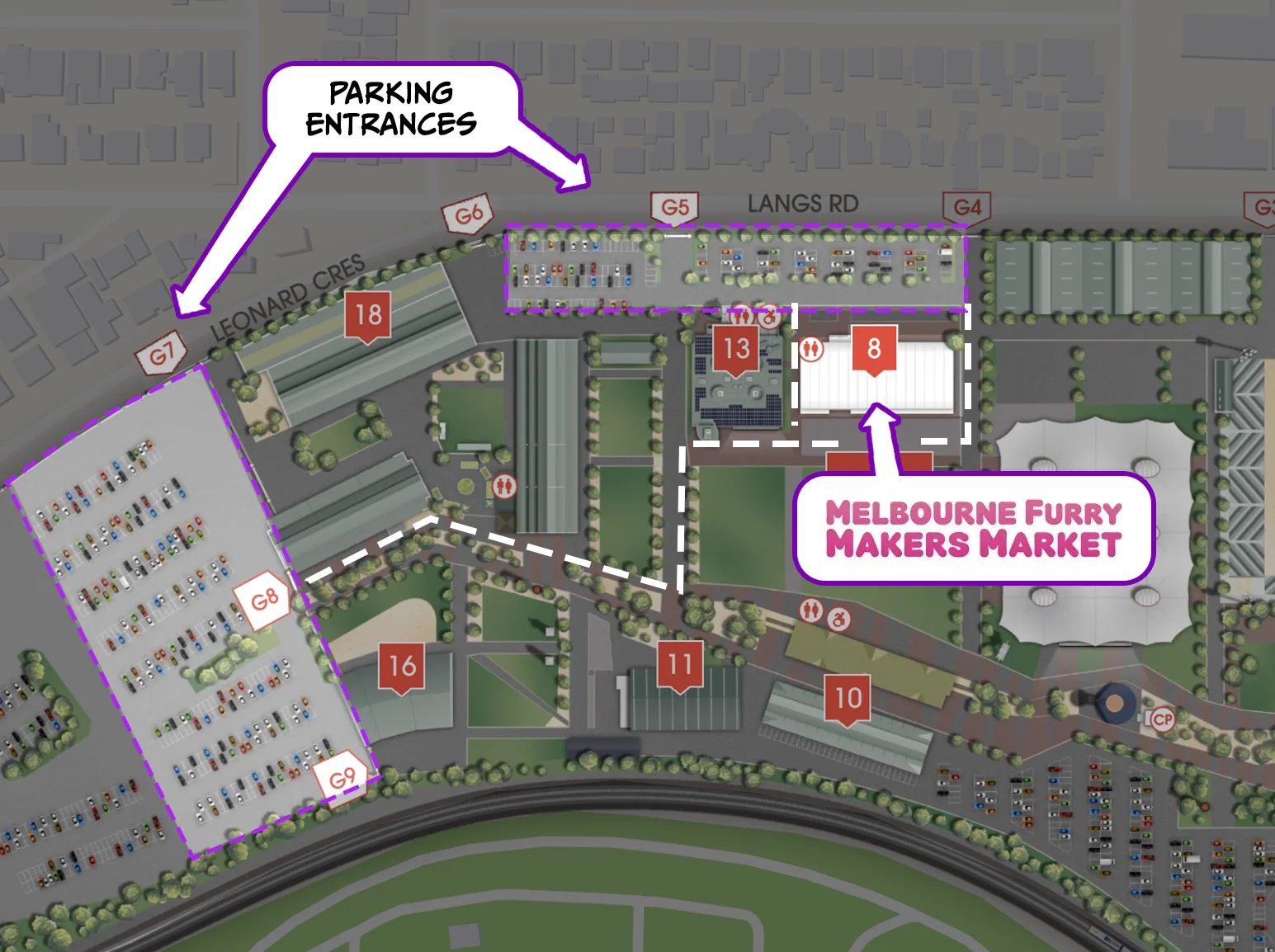 Parking map of the Melbourne Showgrounds
