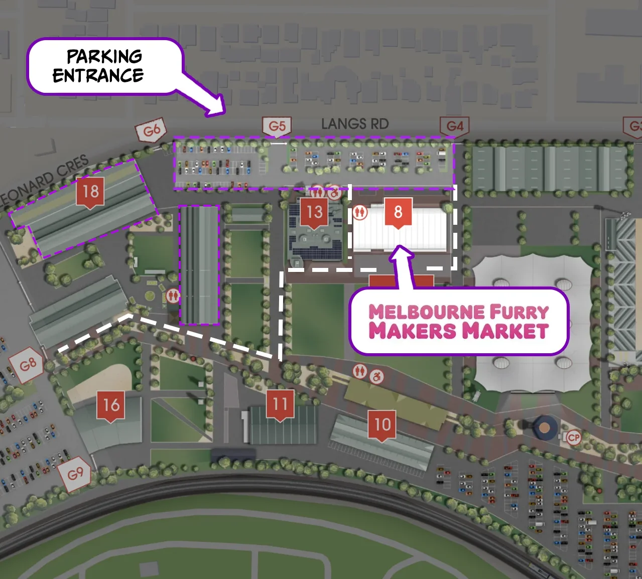Parking map of the Melbourne Showgrounds