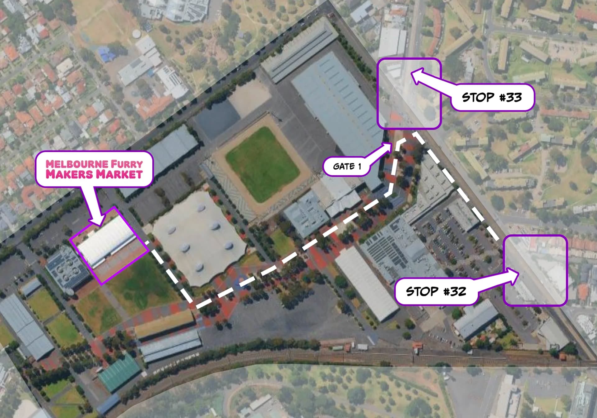 Tram route map to the Melbourne Showgrounds